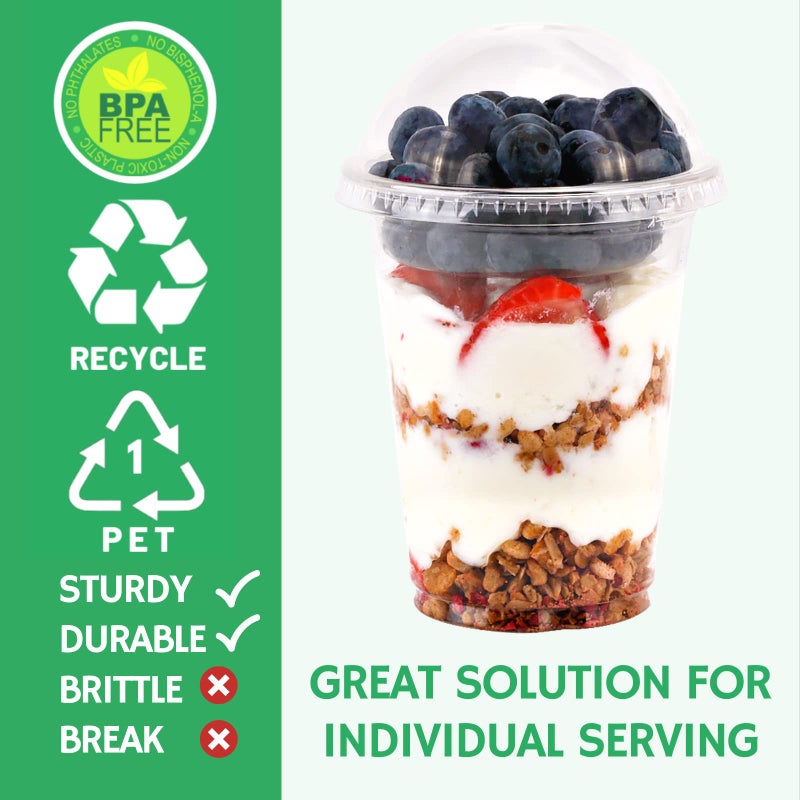 Aatriet 12 oz Clear Plastic Parfait Cups with Insert 3.25oz & Dome Lids No Hole - (50 Sets) Yogurt Fruit Parfait Cups for Kids, for Dips and Veggies, Take Away Breakfast and Snacks. No Leaking - Image 2
